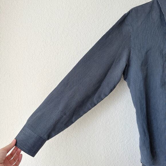 ARMANI COLLEZIONI Shirt Blue Black Pinstriped Button Up Office Preppy - Picture 5 of 10